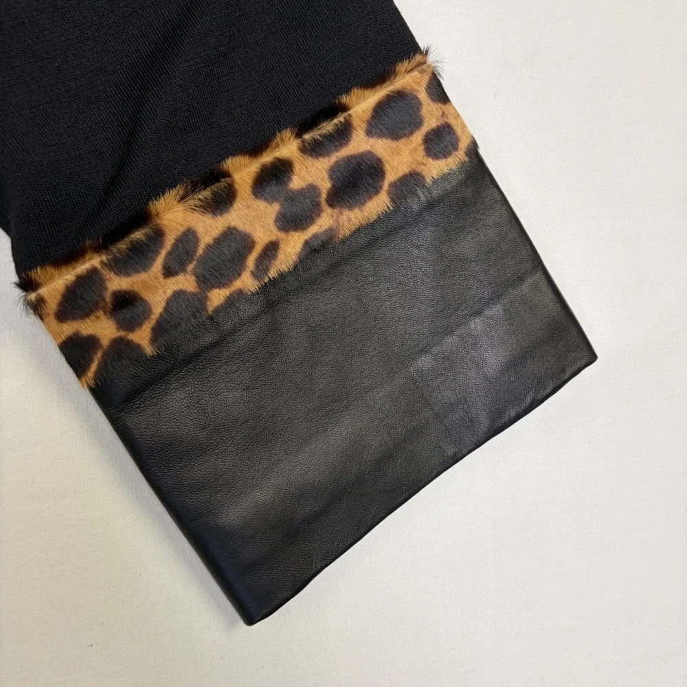 NWT St. John Collection Blazer Women 8 Black Leather Leopard Wool Silk Jacket - Picture 16 of 16
